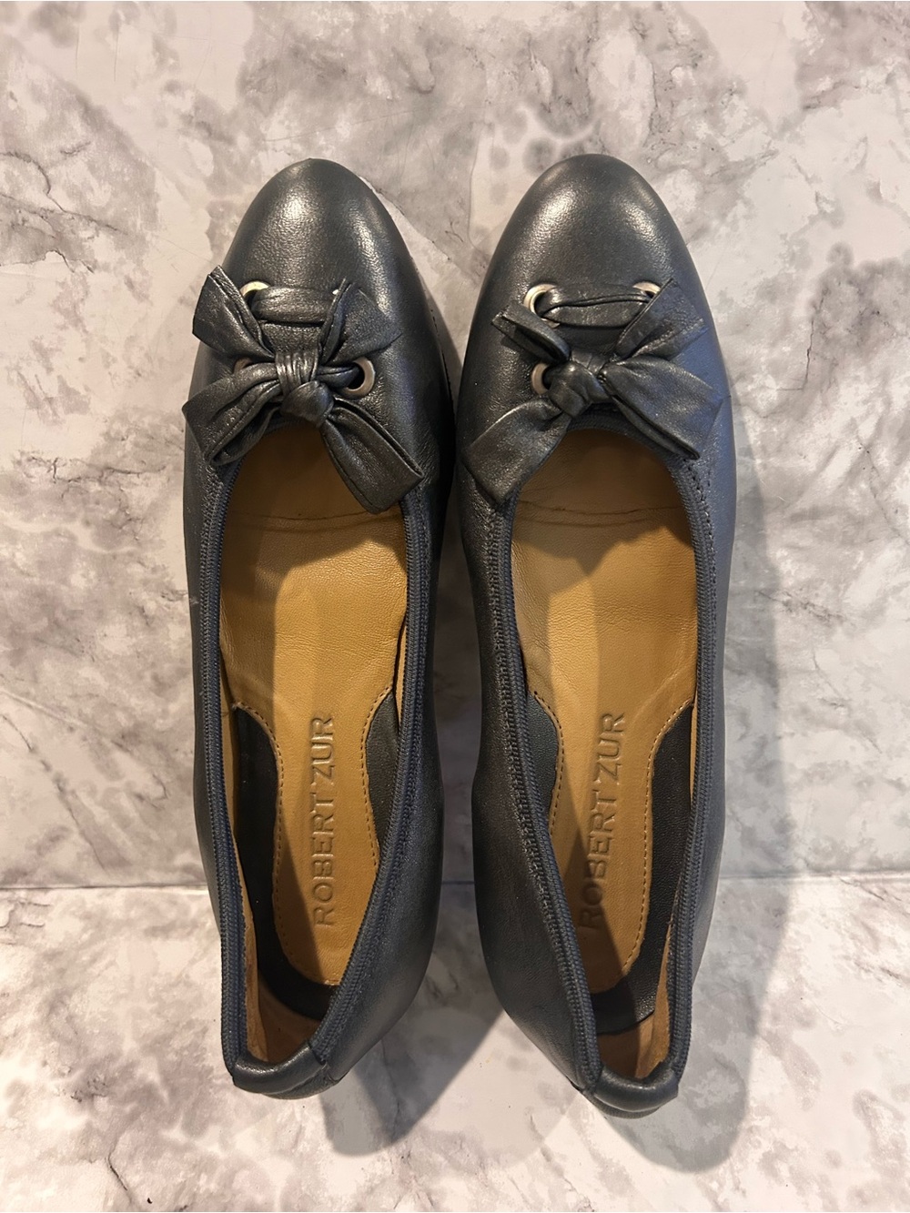 Robert Zur Black Bow Slip-On Ballet Flats